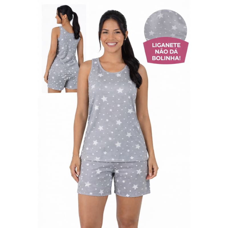 Pijama Baby Doll Feminino Meia Coxa Liganete Fresquinha Super Confortável Verão Camiseta