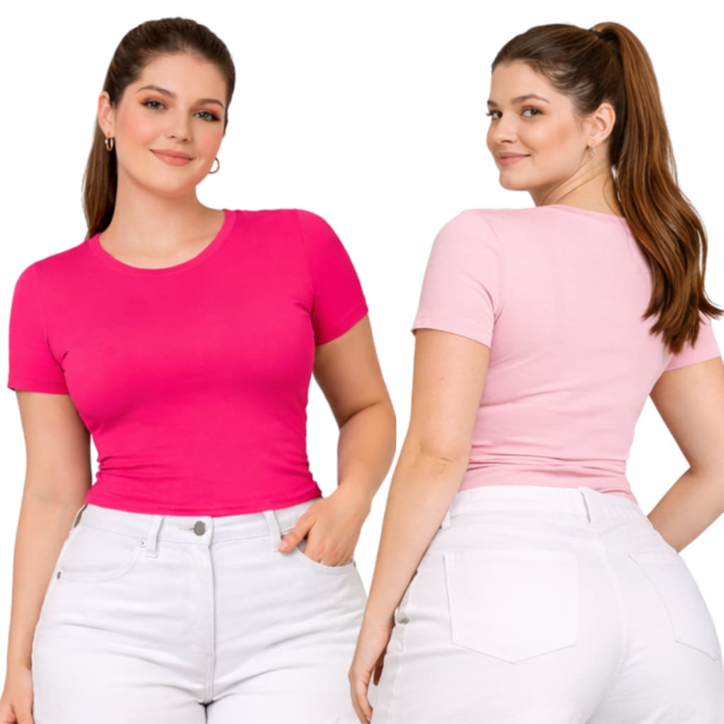 KIT 2 Blusa Feminina Plus Size Básica Manga Curta G1 46 G2 48 Confortável Elegante