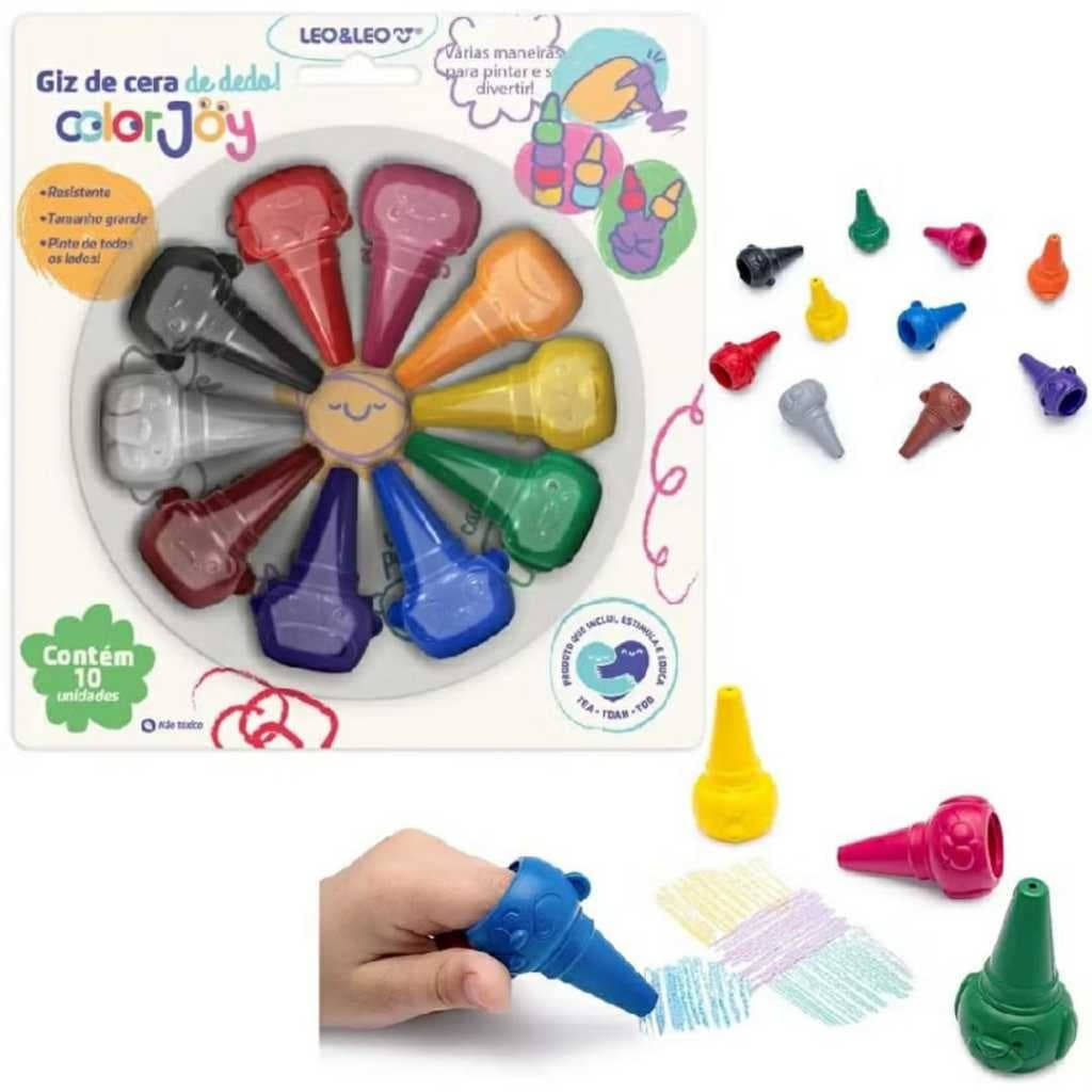 Giz de Cera Encaixa no Dedo c/ 10 cores Leo&Leo INCLUSIVO TEA TDHA TOD
