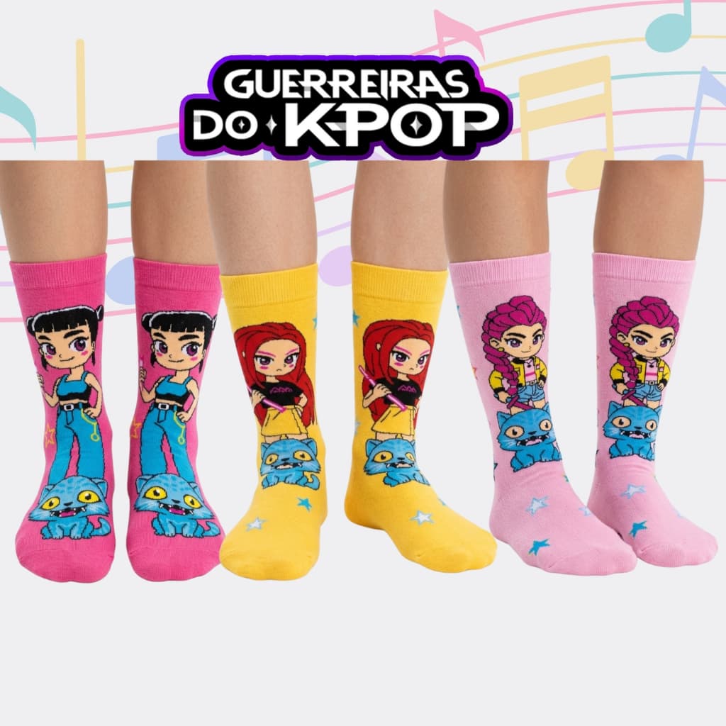Meia Kpop Guerreiras Cano Alto Estampa Anime Idol Coreano Confortável Personagens Estilo Streetwear