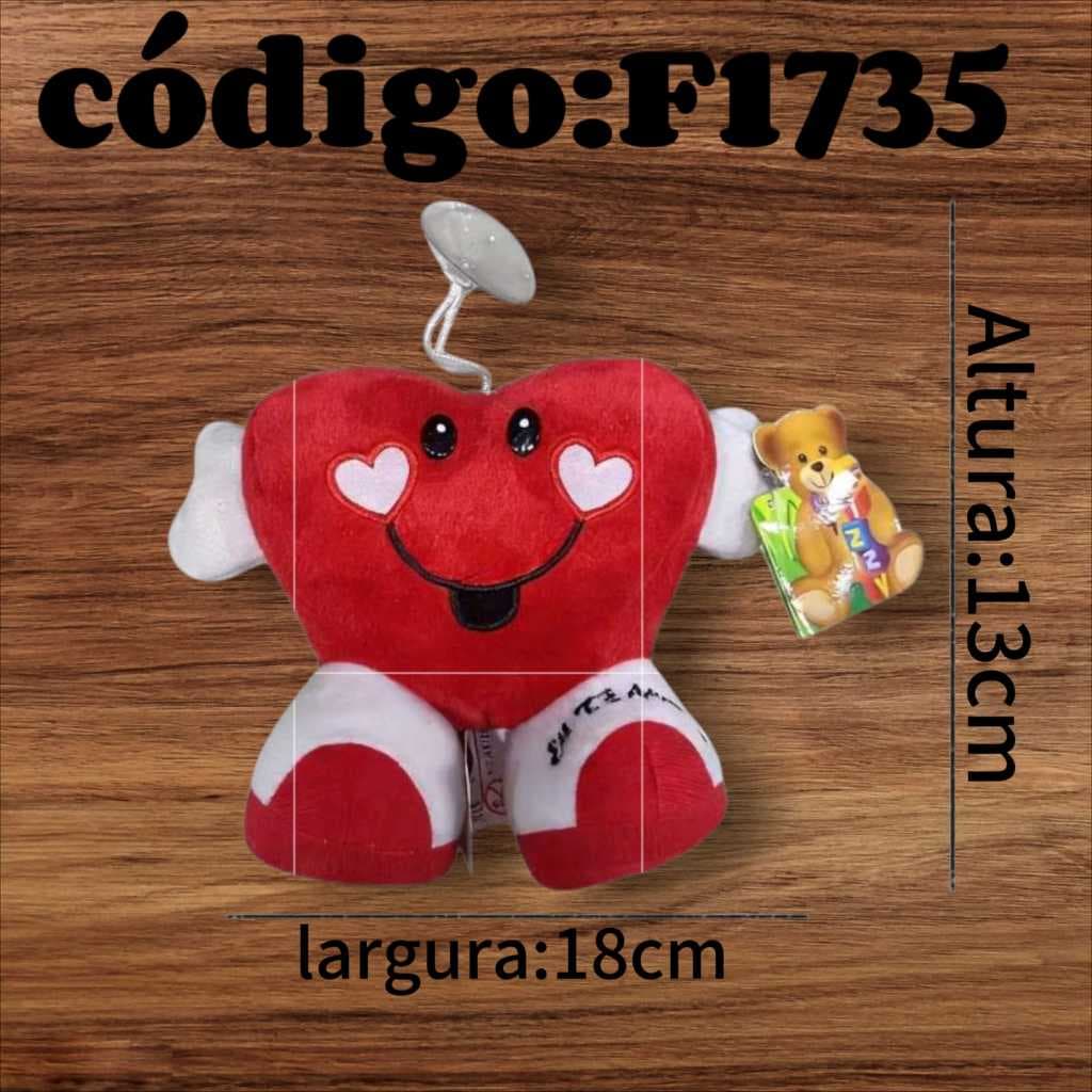 Pelúcia de coração em pé c/ Ventosa 13cmx18cm - "Eu Te Amo " F1735