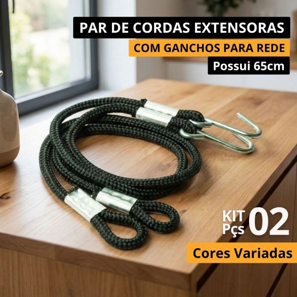 Par de Corda Extensora Para Rede de Descanso 65cm com Gancho de Rede de Metálicos