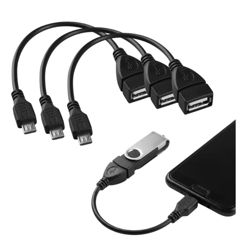 Kit 3 Cabo Otg Usb V8 Micro Usb Macho Para Usb Fêmea Conversor Adaptador Pendrive Celular Tablet