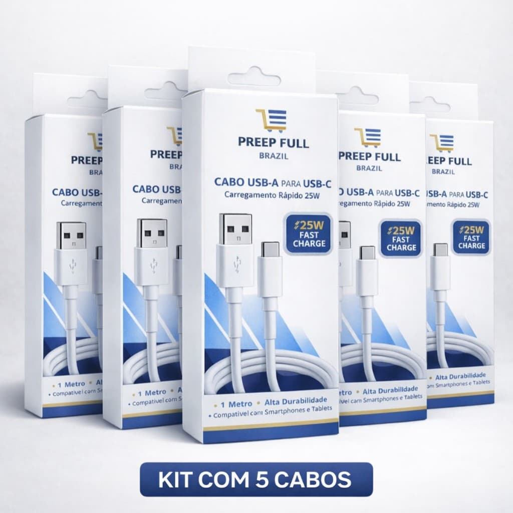 5 cabos USB-C Turbo a'gold PreepFull Carregamento Rápido Celulares Android IOS Xiaomi