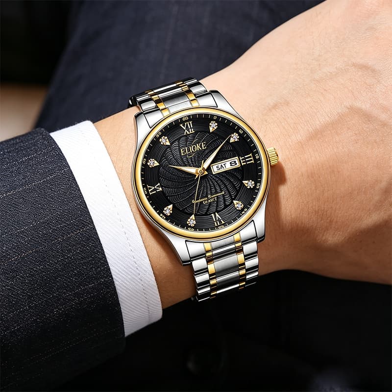 Relógio Masculino Aço Inoxidável À Prova d'Água Quartzo Design Luxuoso Esporte e Dia a Dia