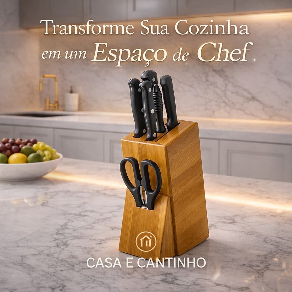 Faqueiro de Bambu Organizador de Faca Tesoura Utensílios de Cozinha de Bancada Anti Fungos