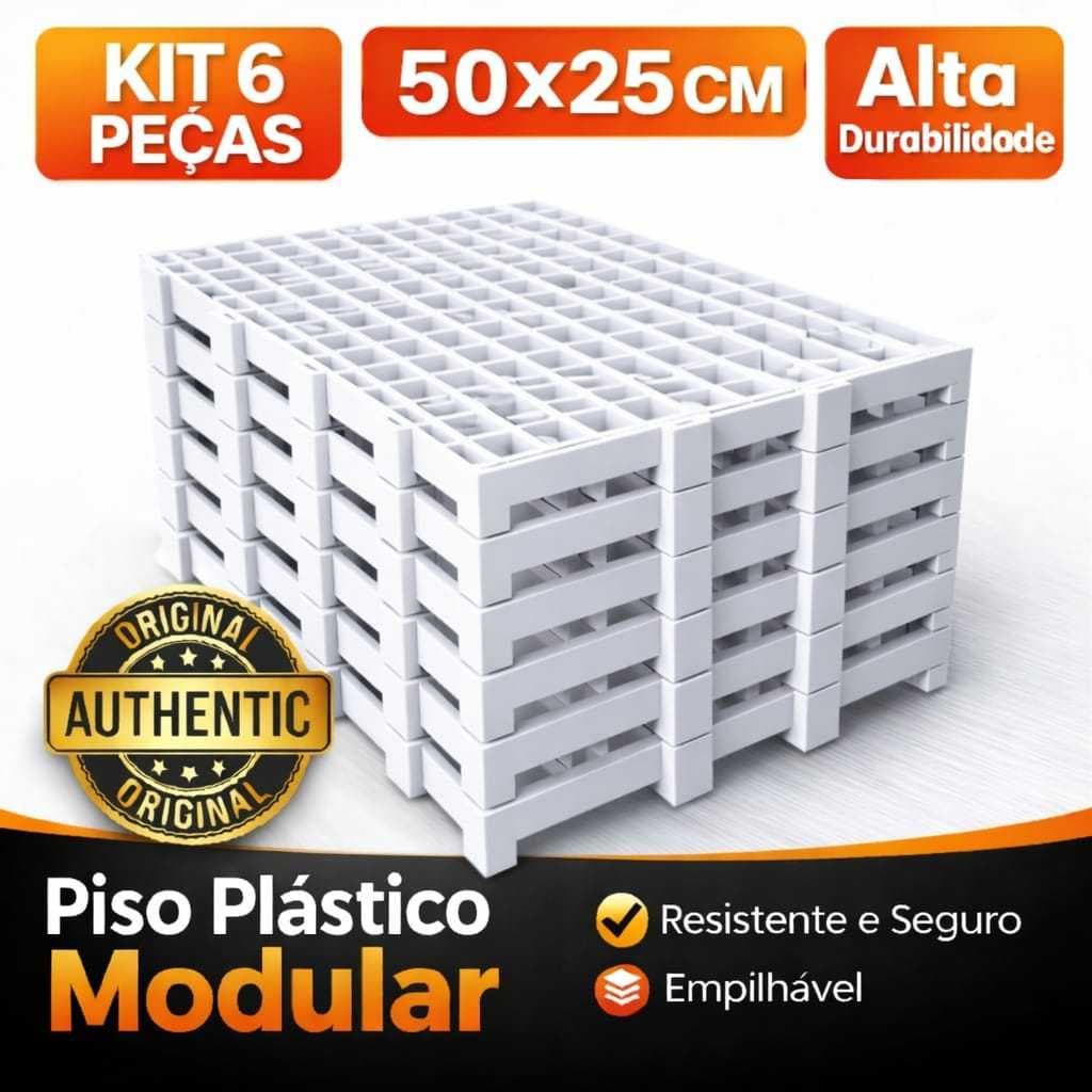 KIT 06 PEÇAS Branco - Palete Estrado Piso Plástico Deck Modular Câmara Fria Frigorifico Pet Shop