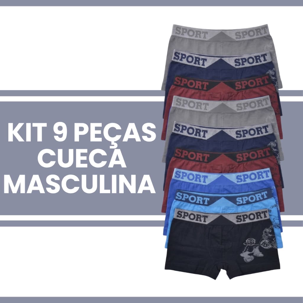 Kit 9 Cueca Boxer Infantil Sem Costura Confortável Cores Sortidas Menino