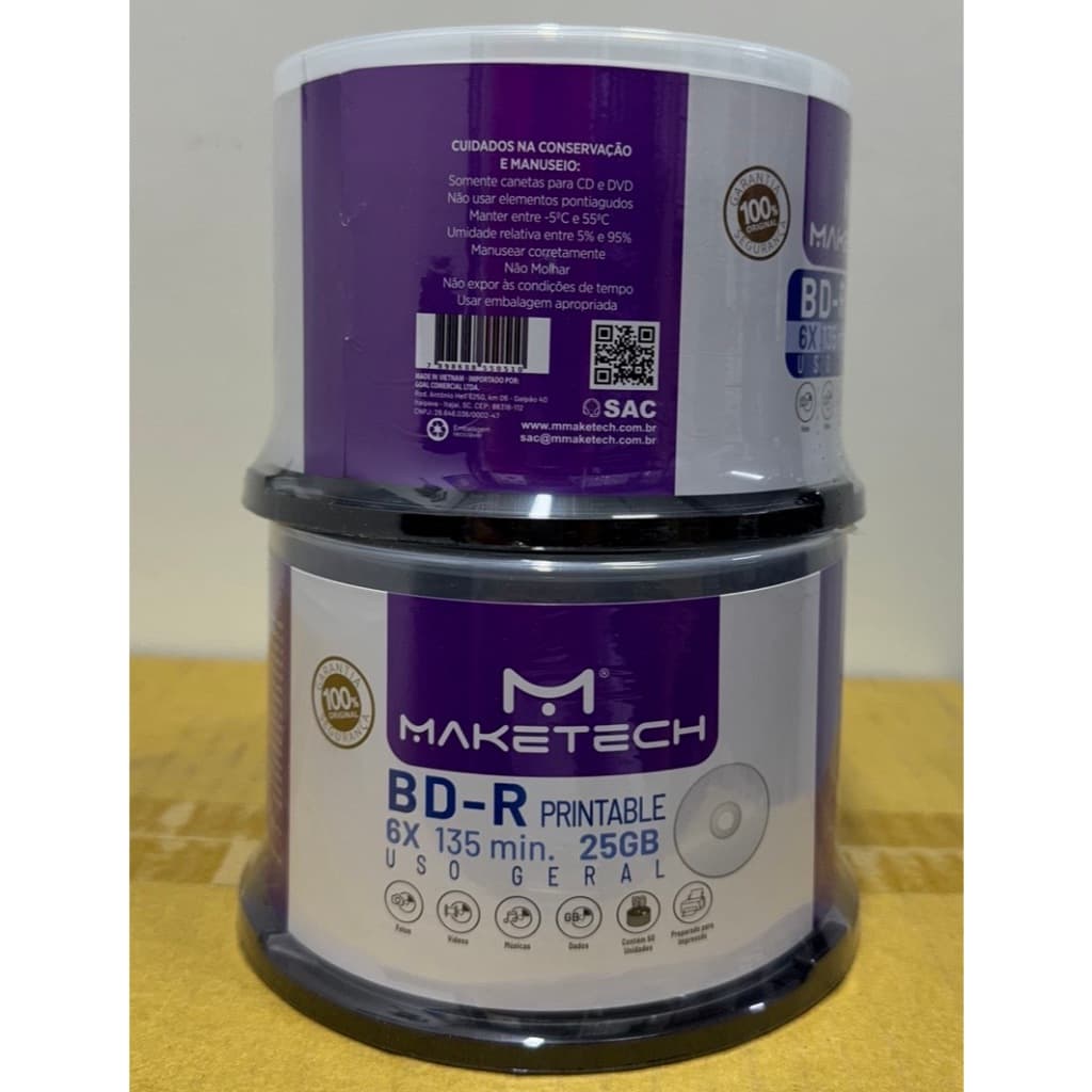 BLU-REY MAKETECH PRINTABLE  25 GB 135MIN 6X. 100 MIDIAS.
