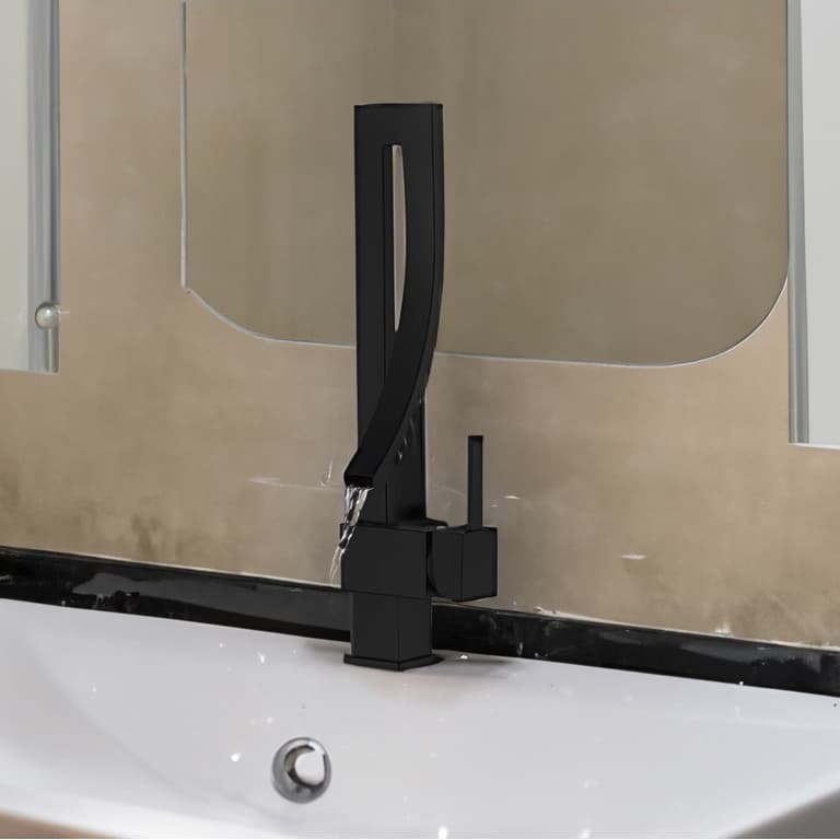 Torneira Banheiro Monocomando Inox 304 Preta Cascata 360 Curva Luxo