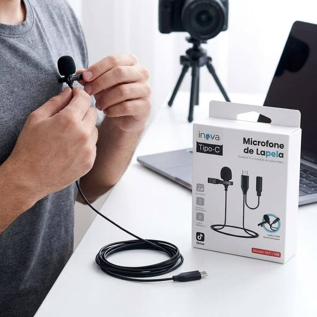 Microfone De Lapela  Usb Tipo C Para Celular Android Inova MIC-7589