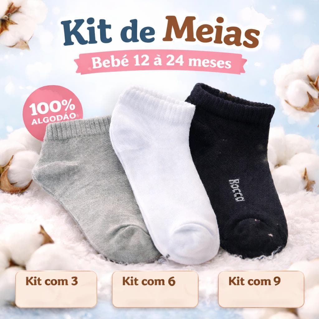 Kit Meias Bebê Algodão Cano Médio 12 a 24 Meses 8721-K-C3
