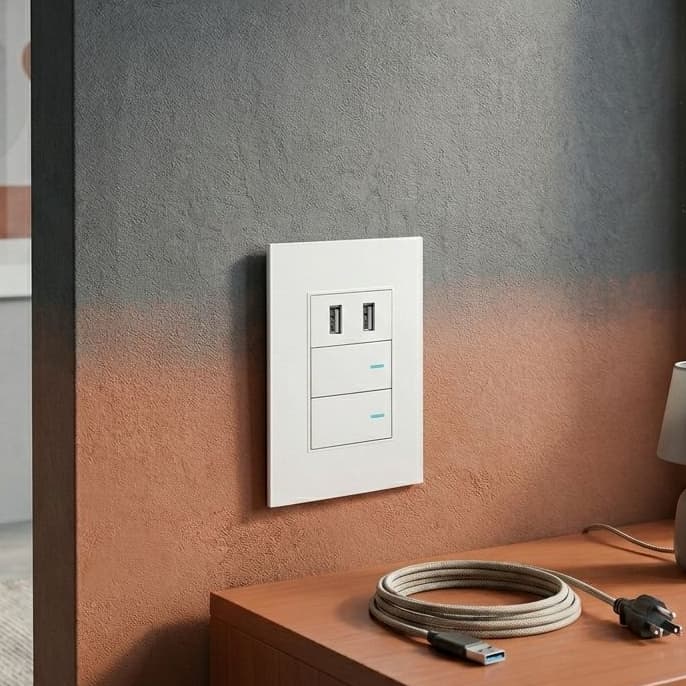Interruptor De Parede Duplo 10A Com 2 Entradas Usb  Branco
