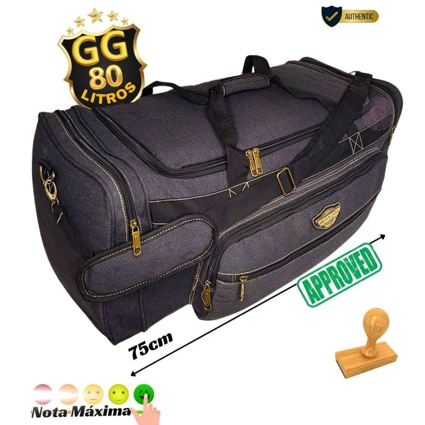 80L - Bolsa De Viagem Extra Grande Lona Reforçada Resistente e Confortável com 80Litros 75cm Denlex