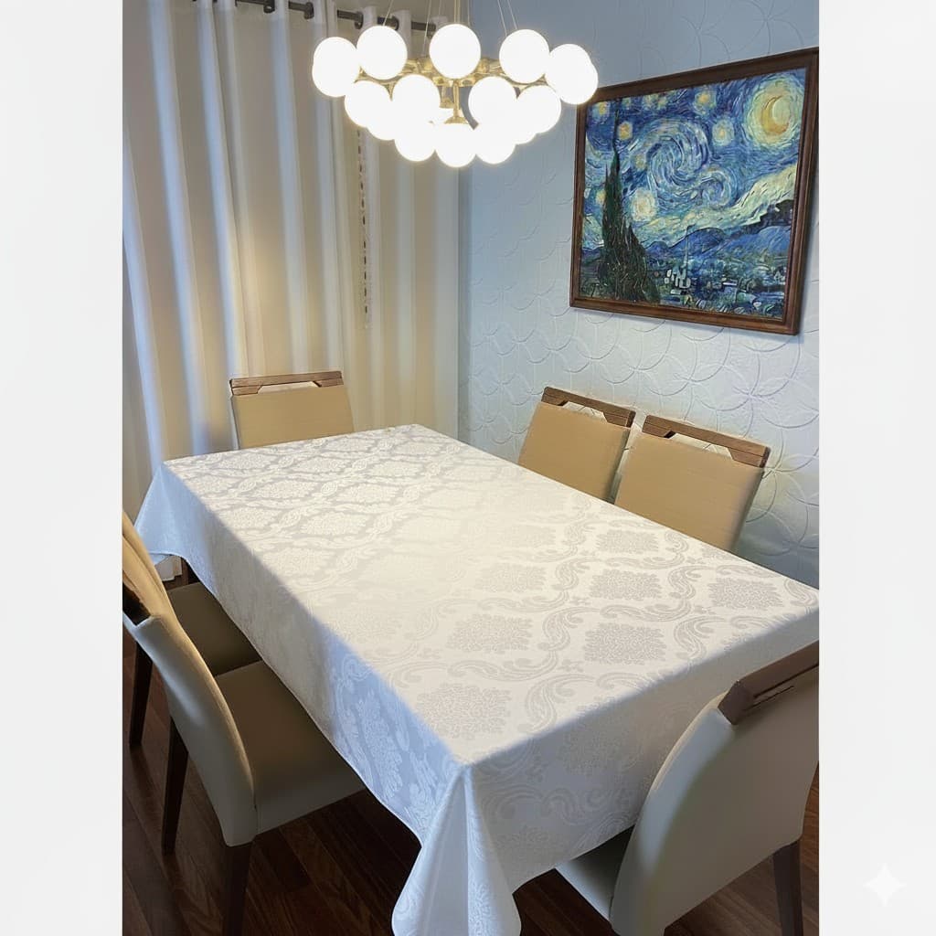 Toalha de Mesa Jacquard Premium  4, 6, 8 Lugares  Decoração Cozinha Sala Jantar Luxo Estampada