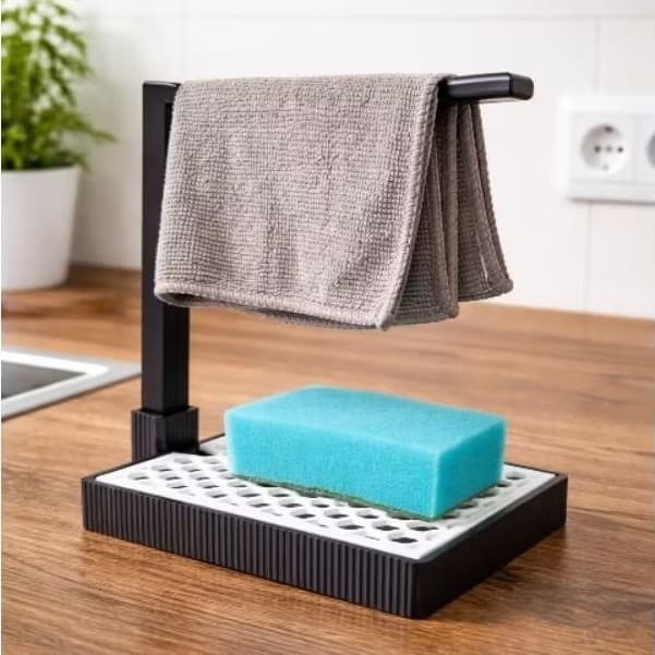 Suporte Esponja e Pano de Pia Organizador Cozinha Porta Esponja Com Suporte Toalha 3D