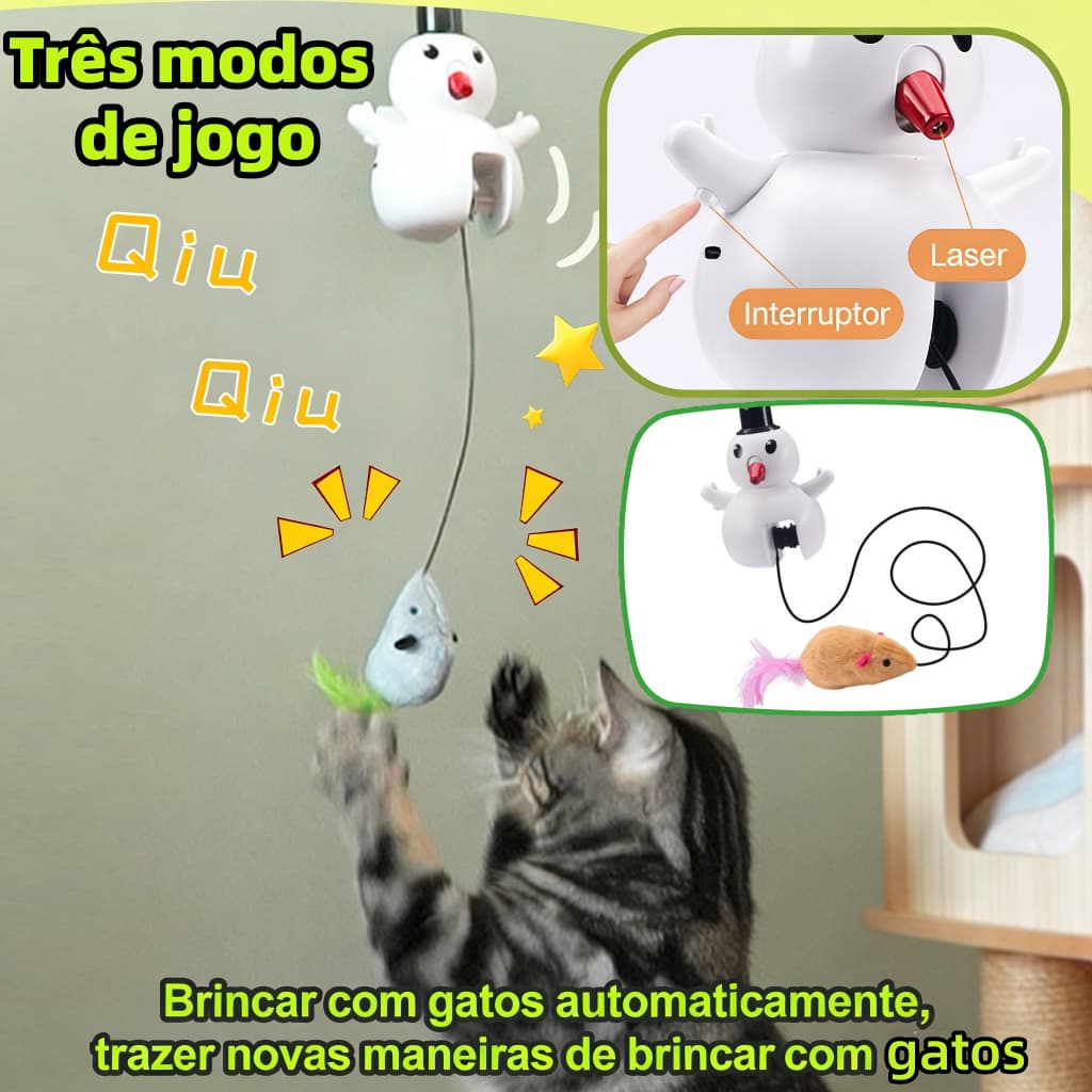 Brinquedo Interativo para Gatos com Laser e Rato de Pelúcia Automático , 3 Modos de Brincadeira, Elimina o Tédio do Pet