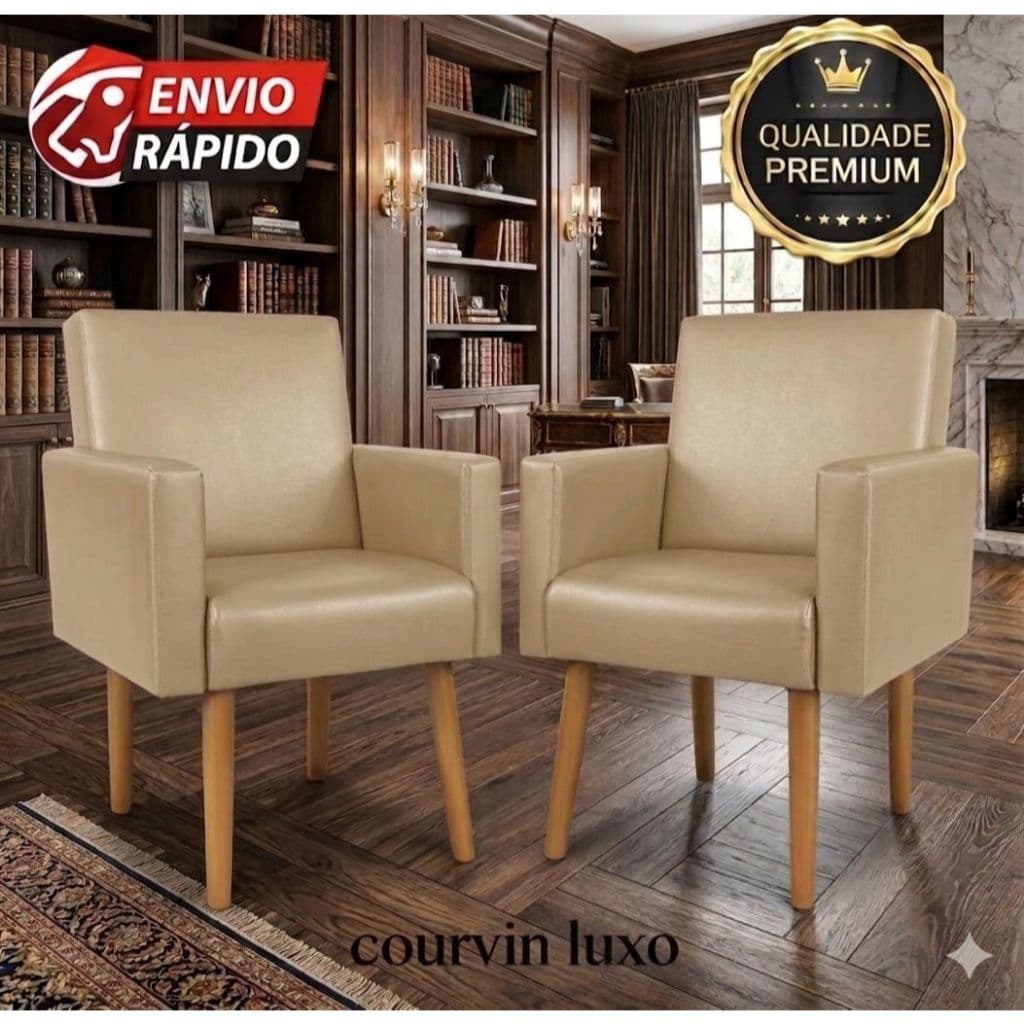 Kit 2 Poltronas Nina Courvin Luxo Moderna Sala Escritótio Confortável JMB DESIGN