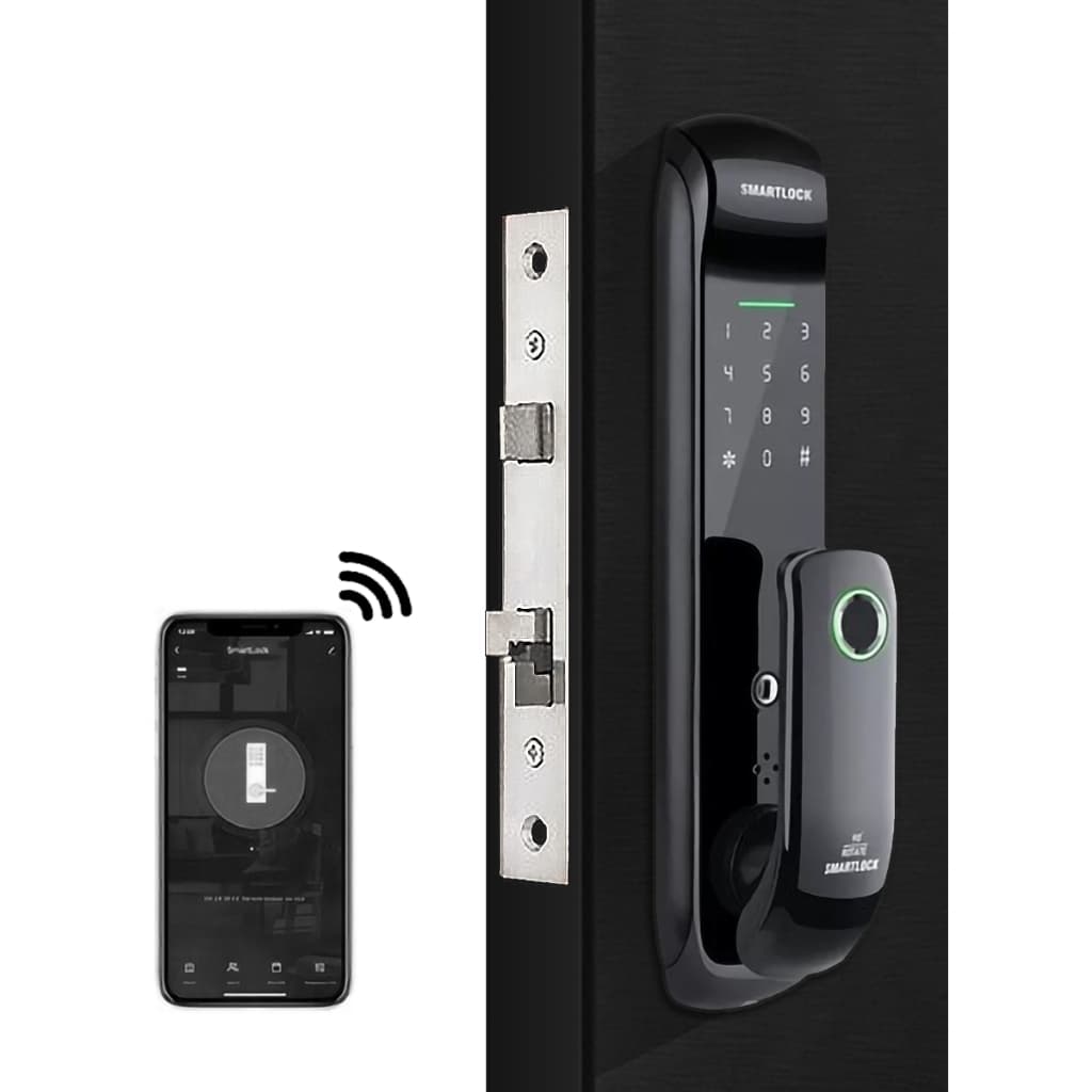 Fechadura Digital WiFi Tuya Biometria Senha Cartão App Controle Pelo Celular Porta 35-60mm