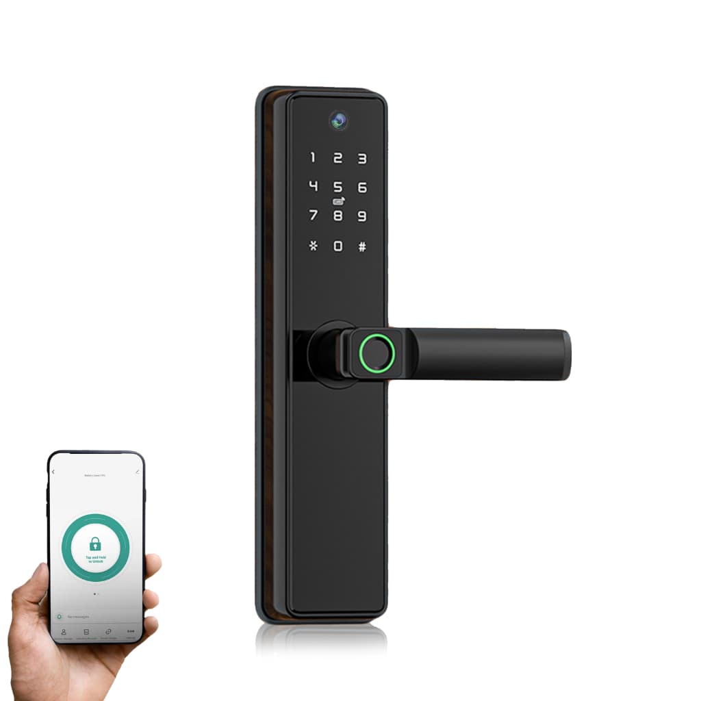 Fechadura Eletrônica WiFi Câmera Biometria Senha Cartão App Completa Porta 30-60mm