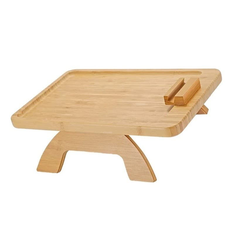 Bandeja de Bambu para sofá, mesa lateral, mesa de apoio de braço dobrável