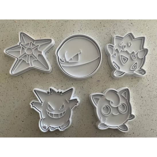 Kit Cortadores e Carimbos Pokémon Biscoito Massinha Gengar Togepi Jigglypuff Voltorb Staryu
