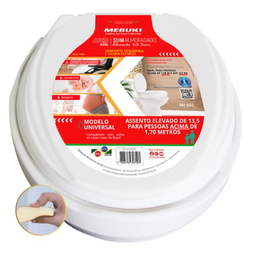 Assento Sanitário Oval Almofadado Elevado 13,5cm Ravena para Vaso Deca 1.6gpf 6.0lpf