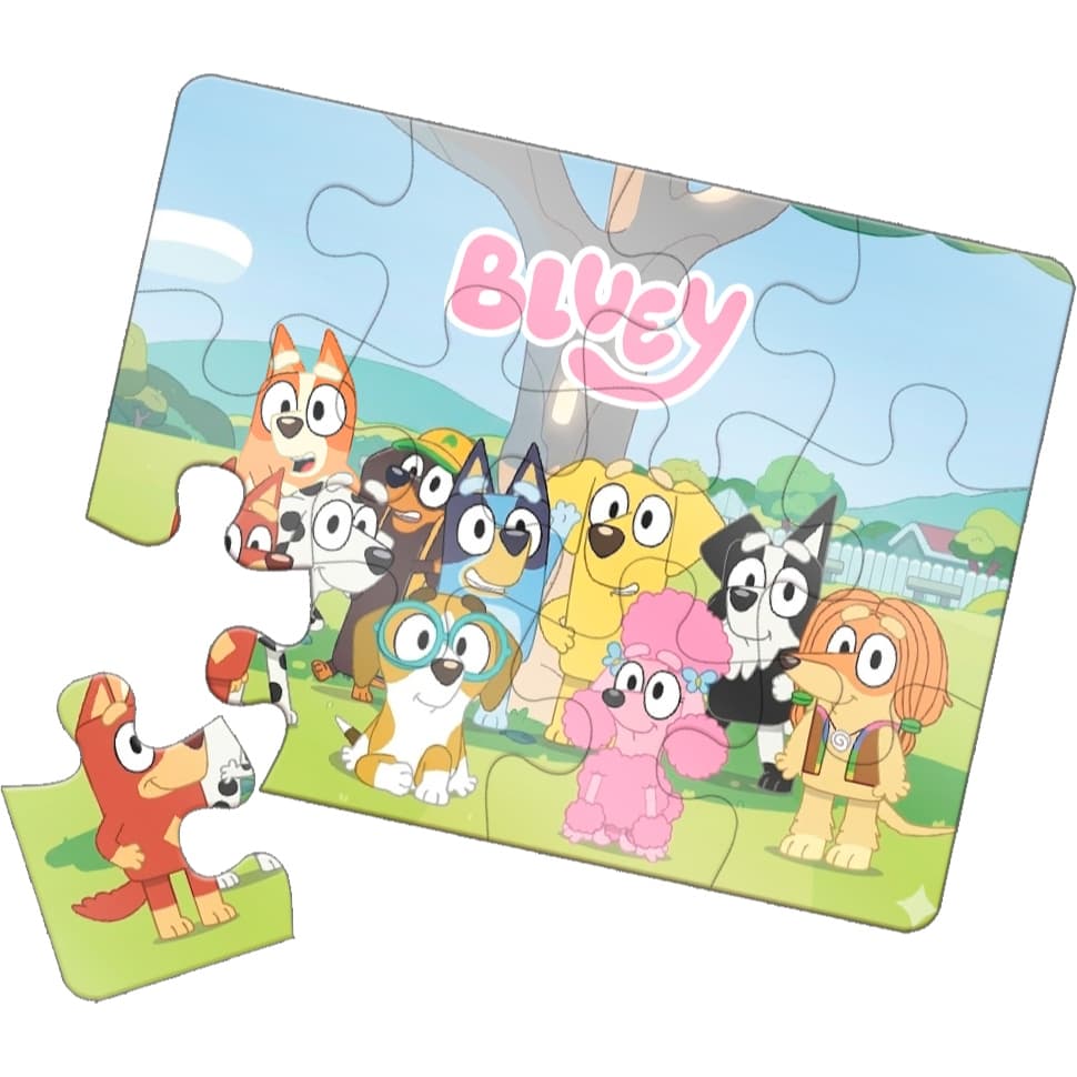 15 Quebra Cabeça 12 Peças Jogo Pedagógico Infantil Lúdico Educativo Tema BLUEY E BINGO ROSA