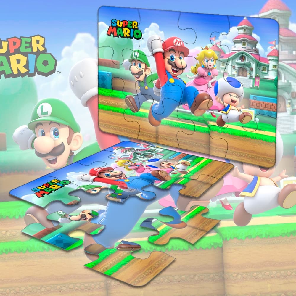 15 kITS Lembrancinhas Quebra-Cabeça Jogo Infantil Educacional Pedagógico 12 peças - SUPER MARIO