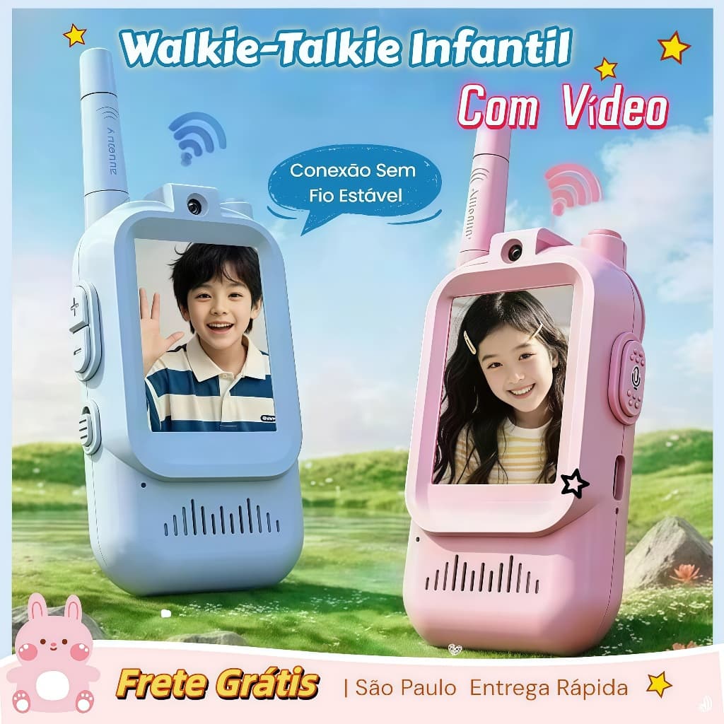 Walkie-Talkie Infantil com Vídeo • Brinquedo Intercomunicador Carregável • Conexão Sem Fio Estável