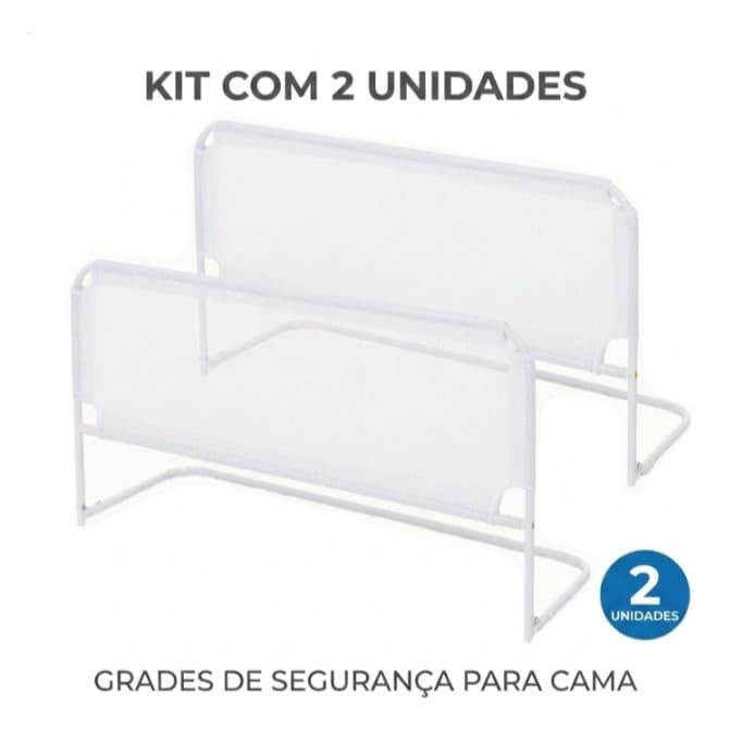 KIT 2 Unidades de Grade para Cama Casal e Solteiro Segurança com Tela Respirável para Crianças e Adultos