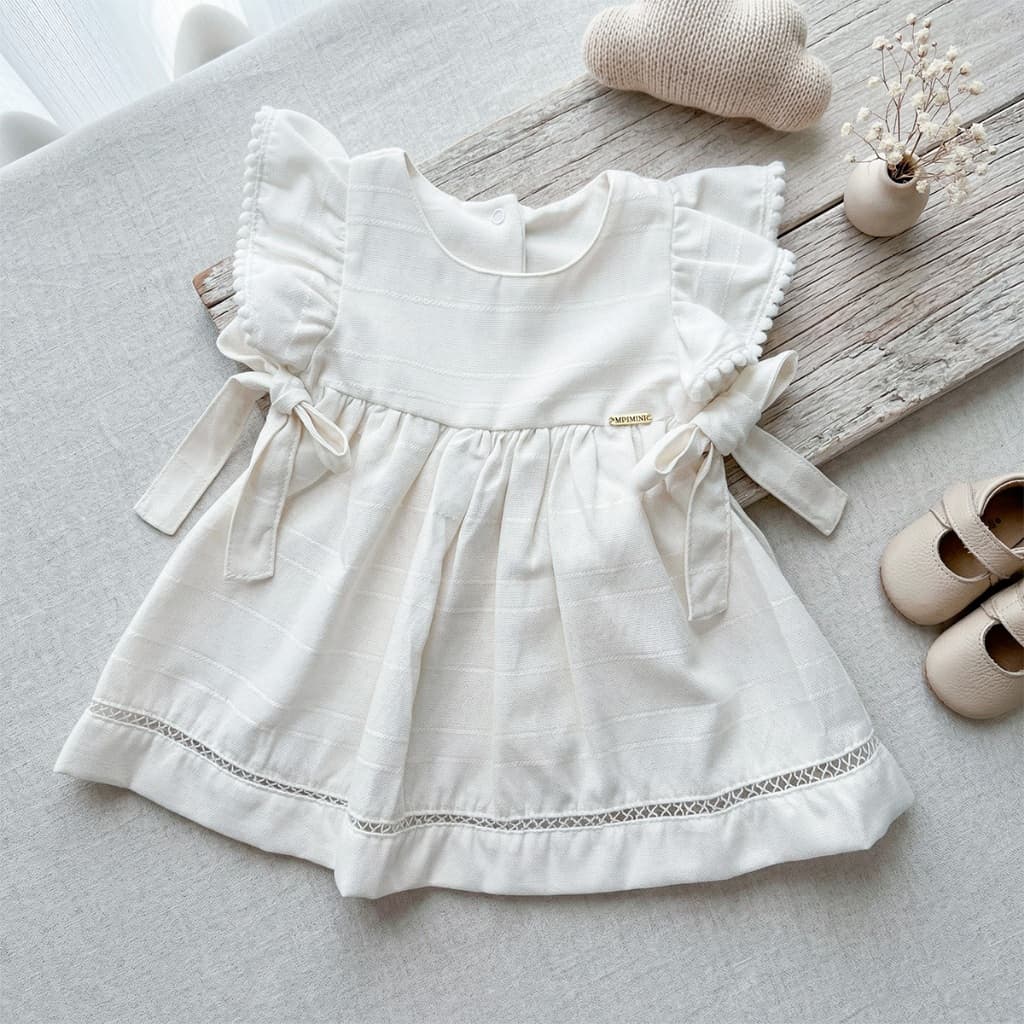 Elegant Princess Baby Vestido Bebê Princesa Confortável Delicado Elegante off-white Luxo
