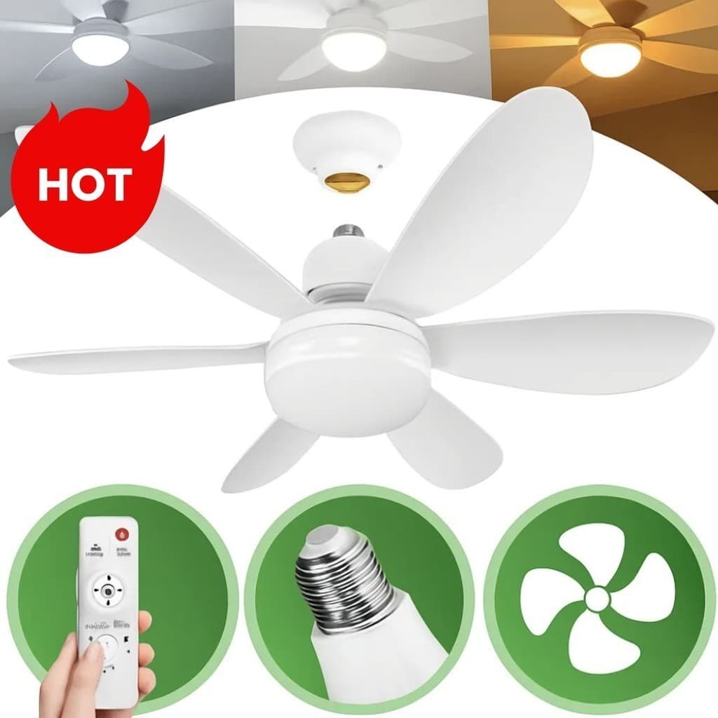 Ventilador de teto com luminária para Pequenos Espaços Silencioso Controle Remoto Instalação Fácil Bivolt