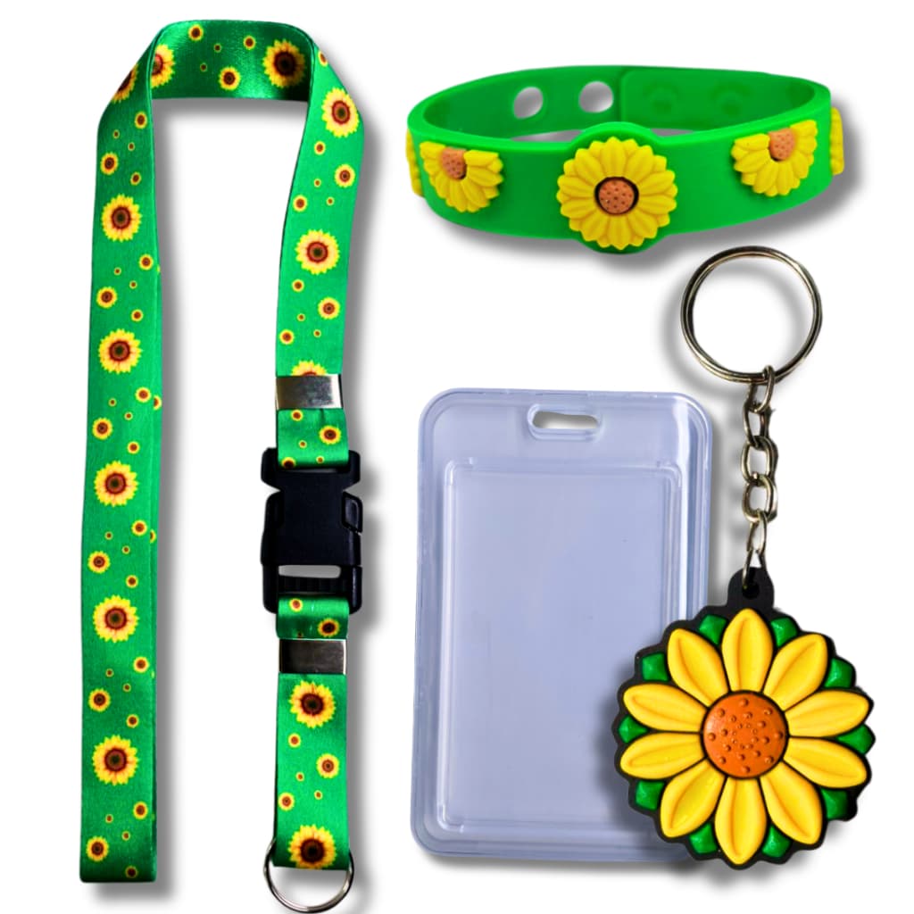 Kit Girassol Autismo Inclusão Deficiências Ocultas Neuro Divergentes Cordão Pulseira Crachá Chaveiro