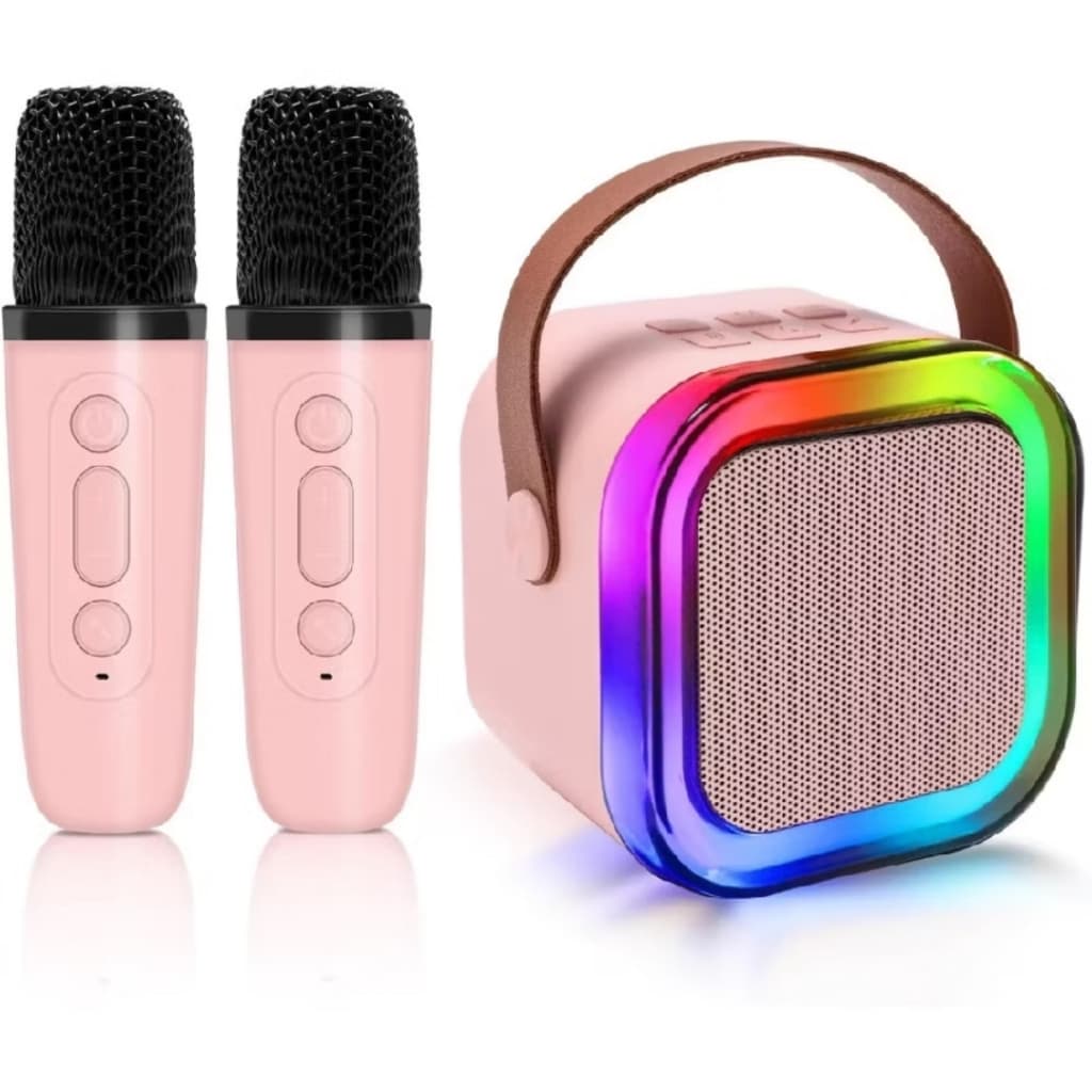 Mini Caixa de Som Rosa 1Karaokê Bluetooth com Microfone para Festa