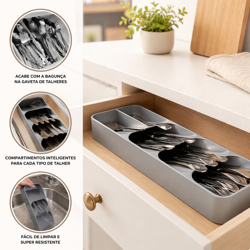 Organizador De Talheres Para Gaveta Divisória Cozinha Porta Colheres Facas Achadinhos