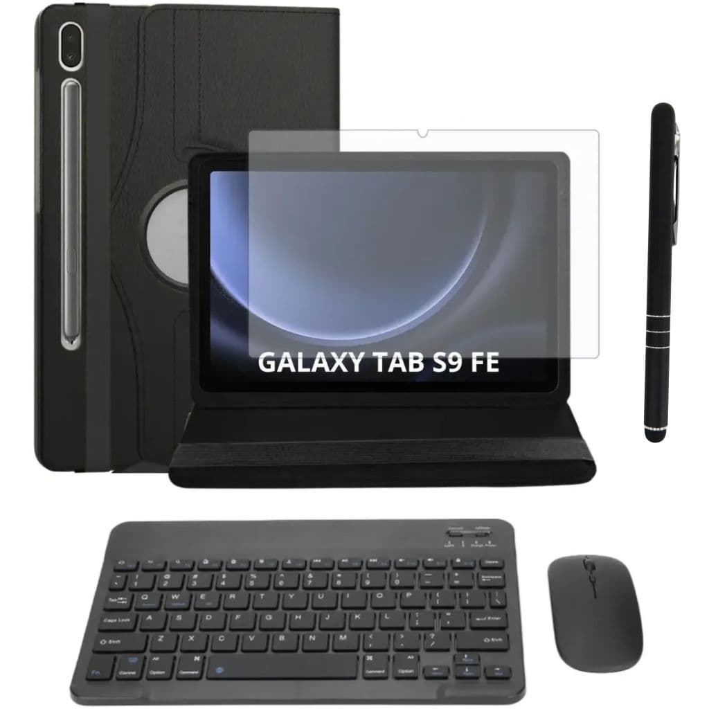 Kit Capa Case Giratoria P/ Tab S9 Fe 10,9° Pol + Película de Vidro + Caneta Touch c/ mouse teclado