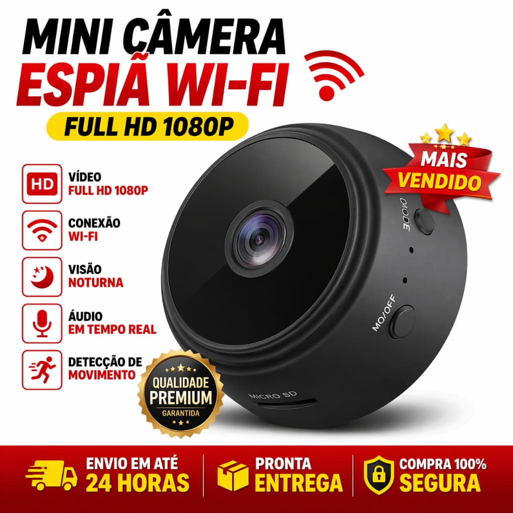 Mini Câmera de Segurança Espiã A9 Wi-Fi Full HD 1080p com Visão Noturna e Áudio
