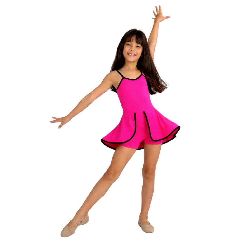 Conjunto Infantil Macaquinho Com Saia Acoplada Suplex ~ Esporte / Ballet /Jazz/ Dança/ Ginástica