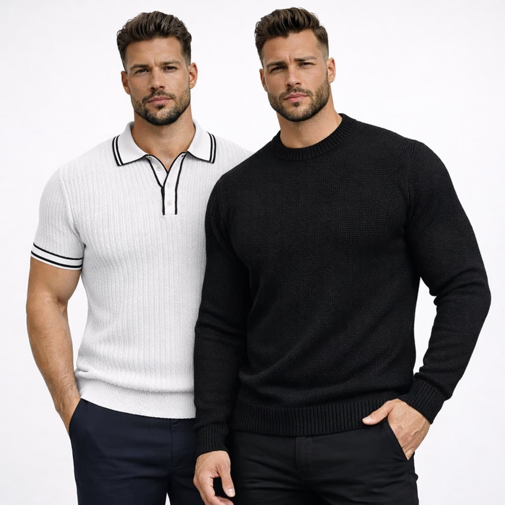 Kit Masculino Camisa Polo Slim Elegante Suéter Casual Tricô de Inverno Premium