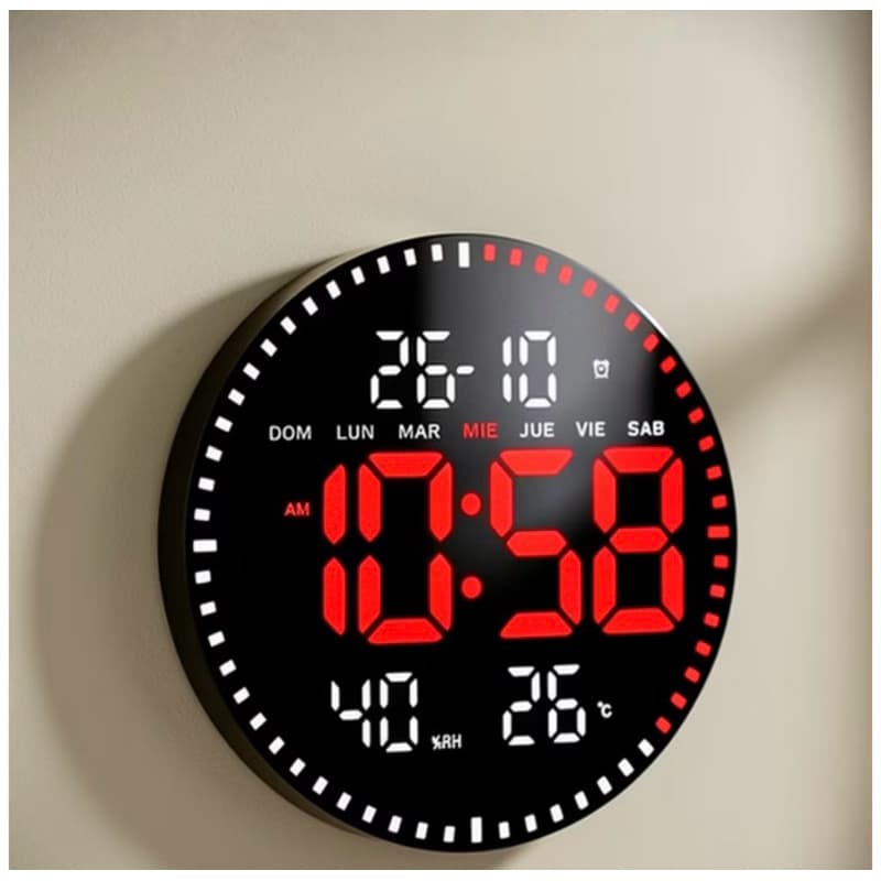 Relógio Digital LED De Parede Com Controle Redondo Relógio de Mesa e Parede Casa Cozinha