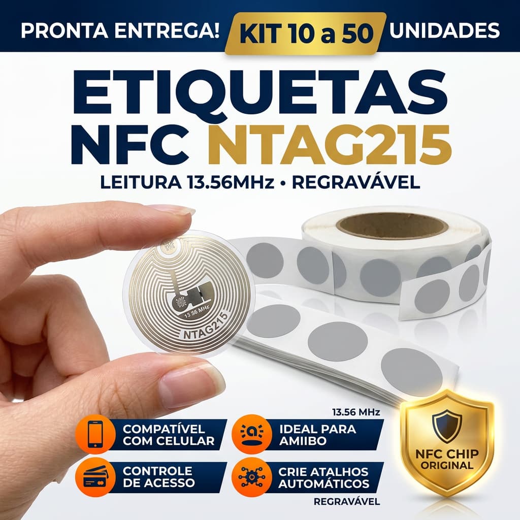 Kit 10 a 50 Etiqueta Nfc Ntag215 Leitura 13,56mhz Tag Regravável