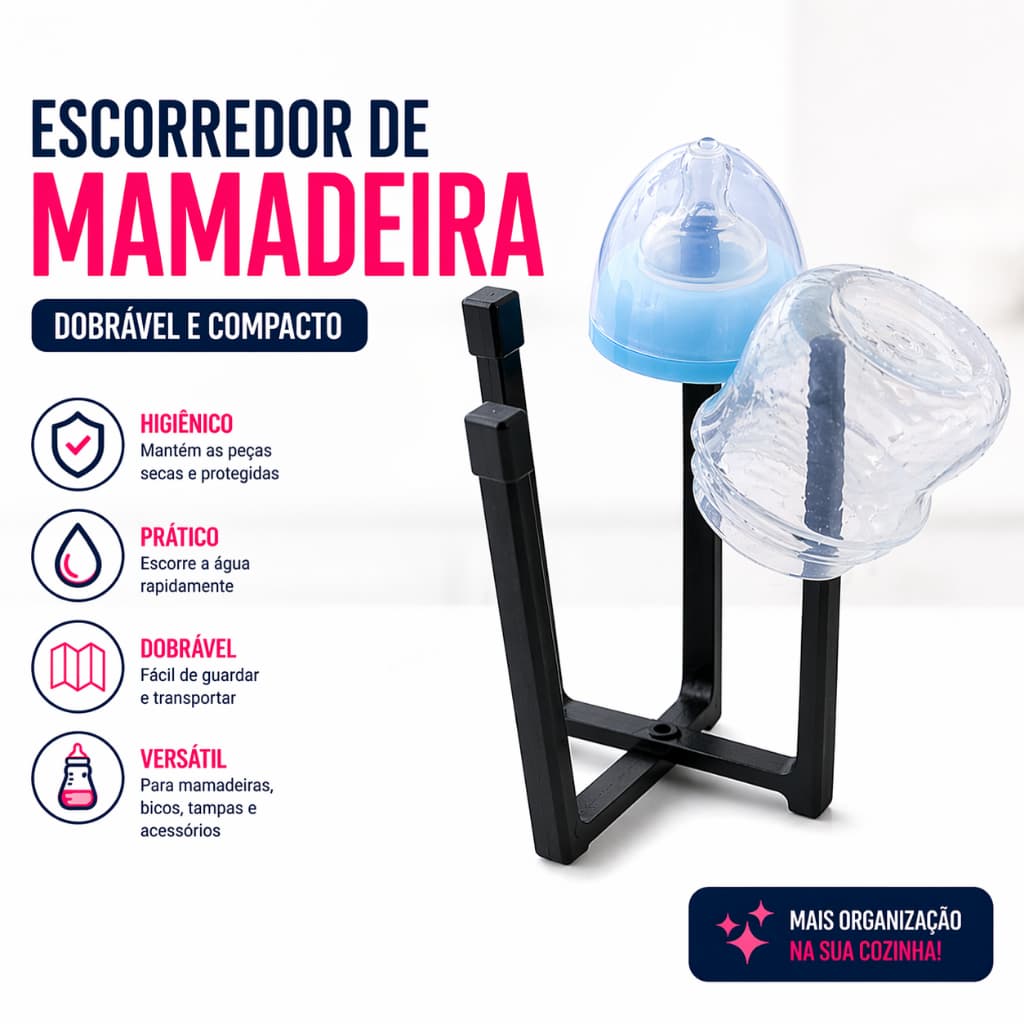 Escorredor Portátil Compacto para mamadeiras e garrafinhas