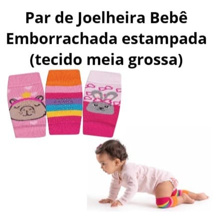 Par de joelheira bebê tecido meia grosso emborrachado atoalhada estampada engatinhar Feminina