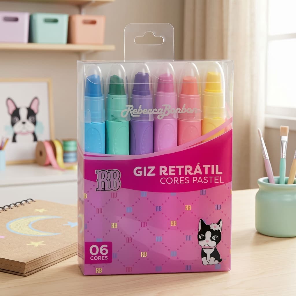 Giz Retrátil Cores Pastel Rebecca Bonbon Escolar Desenho Artístico Marcador Criativo Papelaria