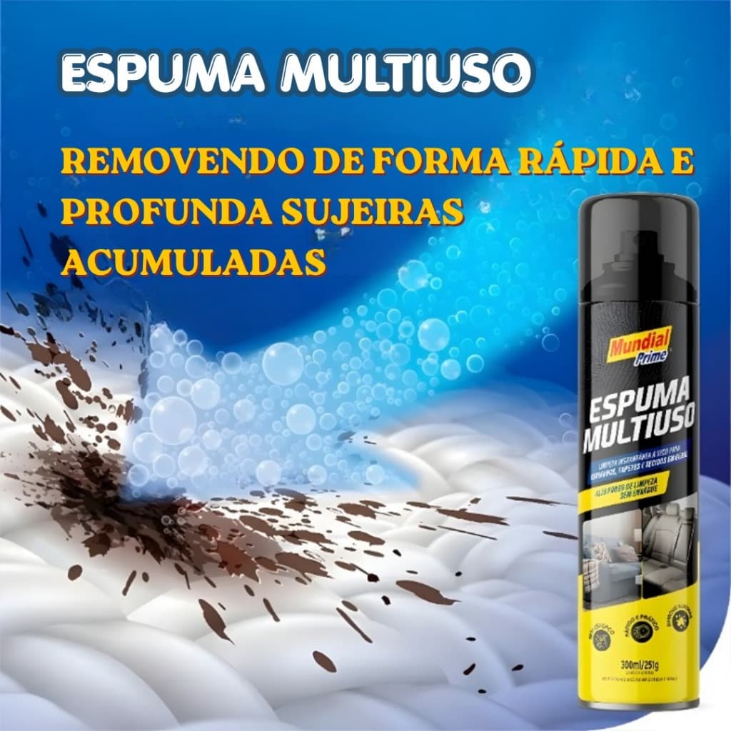 Espuma Limpadora Multiuso Mundial Prime 300ml Limpeza A Seco