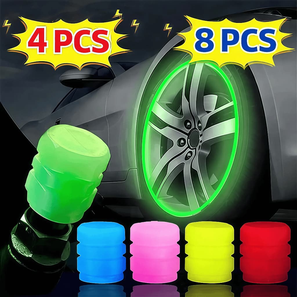 Kit 4 Tampas Bico Pneu Luminoso Neon Roda Que Brilha No Escuro Motocicleta Carro