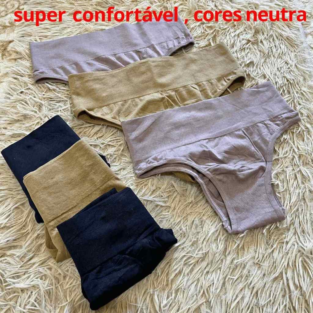Kit Calcinha Cintura Alta Cós Alto Poliamida 7cm Comprime Segura Barriga Conforto Cinta Reforçada