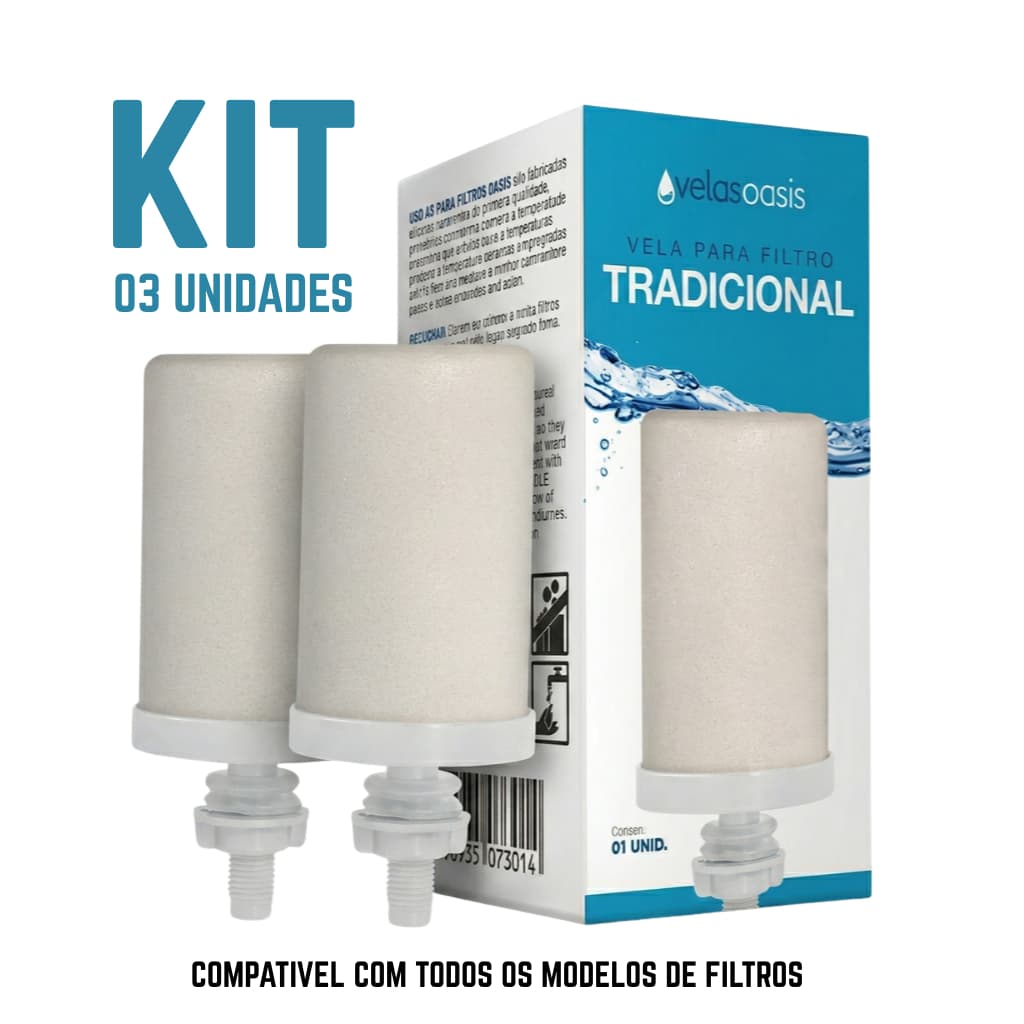 Vela Alcalina Para Filtro de Barro Kit C/ 3 Velas Tradicional Oasis