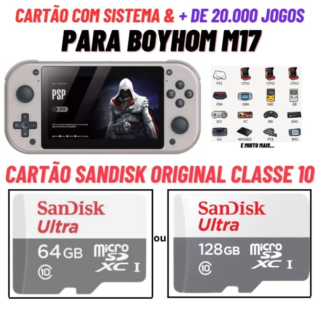 Cartão Original para Boyhom M17 com Sistema SpectralElec 3.0 e Jogos Plug in Play Só Plugar e Jogar Cartão Sandisk Origi